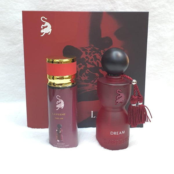 A box from the Laverne Dream collection, including a perfume and a body splash.